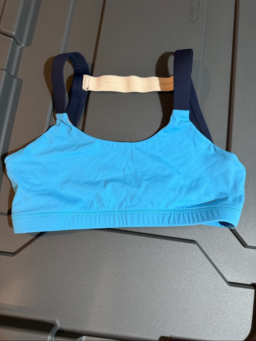 Born Primitive Light Blue Sports Bra with Navy Straps and Cream Back